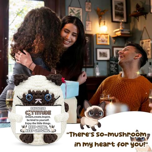 Funny Cat Gifts for Women Men Cat Lovers Handmade Crochet Cat Stuffed Animals Emotional Positive Support Gift for Coworker Friend Birthday Easter Day Graduation Home Desk Decor in Saudi Arabia