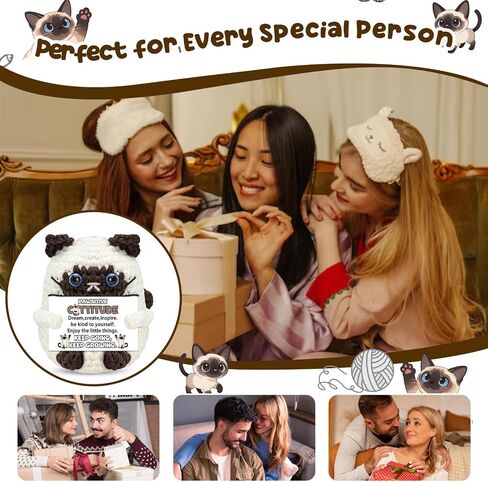 Funny Cat Gifts for Women Men Cat Lovers Handmade Crochet Cat Stuffed Animals Emotional Positive Support Gift for Coworker Friend Birthday Easter Day Graduation Home Desk Decor in Saudi Arabia