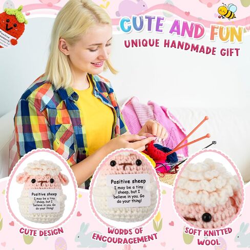 HunnmingRe 47 Pcs Crochet Animals with Motivational Cards, Cute Handmade Knitted Animals Gifts for Women Men Nurse Employee Appreciation Gift and Office Decor in Kuwait