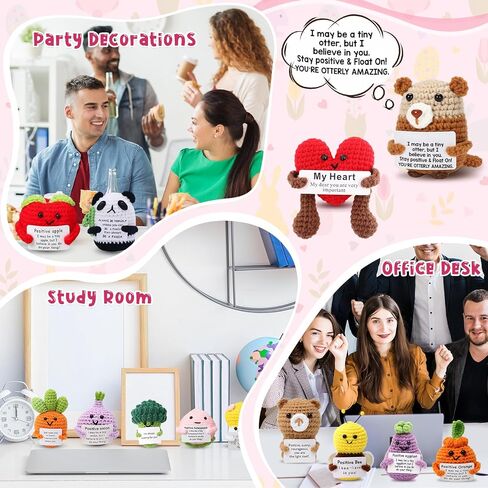 HunnmingRe 47 Pcs Crochet Animals with Motivational Cards, Cute Handmade Knitted Animals Gifts for Women Men Nurse Employee Appreciation Gift and Office Decor in Kuwait