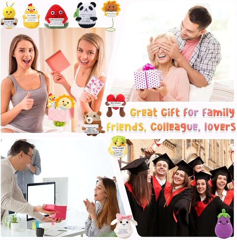 HunnmingRe 47 Pcs Crochet Animals with Motivational Cards, Cute Handmade Knitted Animals Gifts for Women Men Nurse Employee Appreciation Gift and Office Decor in Kuwait