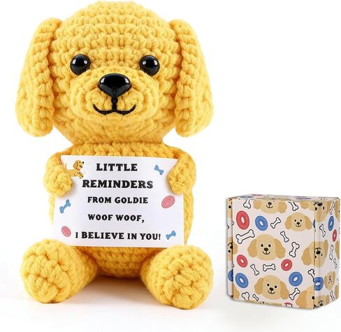 Positive Crochet Puppy, Handmade Knitted Golden Retriever Emotional Support Dog with Encouraging Card & Gift Box, Cute Desk Decor Graduation Gift for Dad Father Day Men Women Friends Coworkers in Saudi Arabia