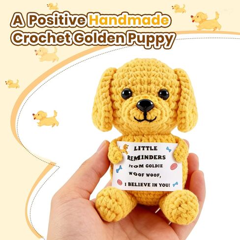 Positive Crochet Puppy, Handmade Knitted Golden Retriever Emotional Support Dog with Encouraging Card & Gift Box, Cute Desk Decor Graduation Gift for Dad Father Day Men Women Friends Coworkers in Saudi Arabia