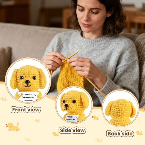 Positive Crochet Puppy, Handmade Knitted Golden Retriever Emotional Support Dog with Encouraging Card & Gift Box, Cute Desk Decor Graduation Gift for Dad Father Day Men Women Friends Coworkers in Saudi Arabia