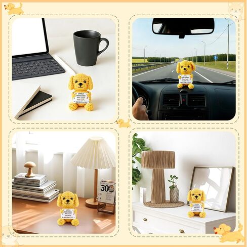 Positive Crochet Puppy, Handmade Knitted Golden Retriever Emotional Support Dog with Encouraging Card & Gift Box, Cute Desk Decor Graduation Gift for Dad Father Day Men Women Friends Coworkers in Saudi Arabia