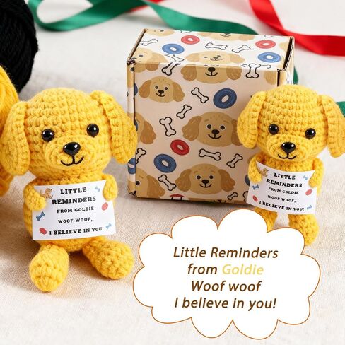 Positive Crochet Puppy, Handmade Knitted Golden Retriever Emotional Support Dog with Encouraging Card & Gift Box, Cute Desk Decor Graduation Gift for Dad Father Day Men Women Friends Coworkers in Saudi Arabia