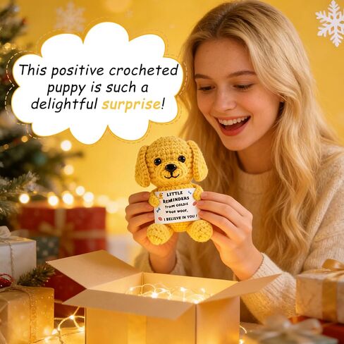 Positive Crochet Puppy, Handmade Knitted Golden Retriever Emotional Support Dog with Encouraging Card & Gift Box, Cute Desk Decor Graduation Gift for Dad Father Day Men Women Friends Coworkers in Saudi Arabia