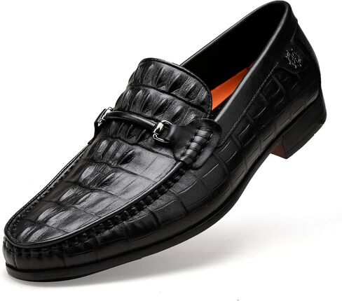 Leather Dress Shoes for Mens, Premium Crocodile Printed Formal Shoes Driving Fashion Party Slip-on Loafer for Men in Kuwait