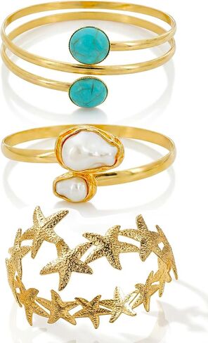 3 Pieces Gold Arm Cuff Jewelry Upper Arm Bracelets Open Bangle Bands Armlet Adjustable Armband Set Fashion accessories for Women in Saudi Arabia