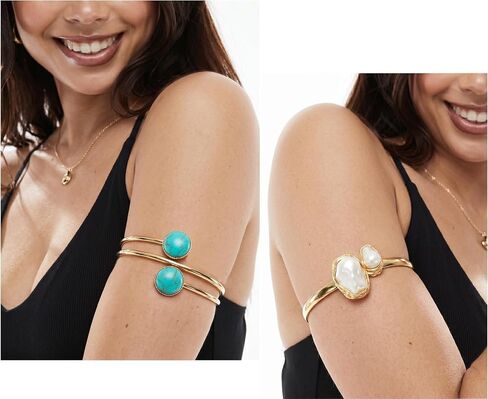 3 Pieces Gold Arm Cuff Jewelry Upper Arm Bracelets Open Bangle Bands Armlet Adjustable Armband Set Fashion accessories for Women in Saudi Arabia