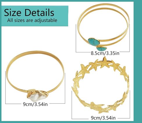 3 Pieces Gold Arm Cuff Jewelry Upper Arm Bracelets Open Bangle Bands Armlet Adjustable Armband Set Fashion accessories for Women in Saudi Arabia