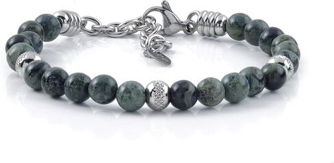 10:10 Beaded Bracelet for Men and Women – Natural Green Jasper Gemstones and Stainless Steel – Adjustable & Durable & Elegant – Made in Italy in Saudi Arabia