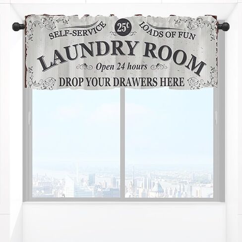 Laundry Room Curtains Valances for Windows, Small Farmhouse Kitchen Window Curtains Over Sink Linen, Short Toppers Cafe Curtains Rod Pocket Treatment for Bathroom Bedroom, 54x17.7 Inch, B in Saudi Arabia