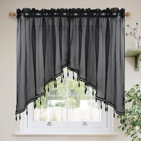 Molaxhome Lace Valances Swag Sheer Curtain Panels with Crystal Beads- Rod Pocket Window Treatment for Kitchen Bedroom Chic Drape Decor Pink 2pcs, W35 x L35 Inch in Saudi Arabia