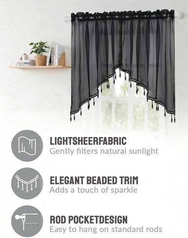 Molaxhome Lace Valances Swag Sheer Curtain Panels with Crystal Beads- Rod Pocket Window Treatment for Kitchen Bedroom Chic Drape Decor Pink 2pcs, W35 x L35 Inch in Saudi Arabia