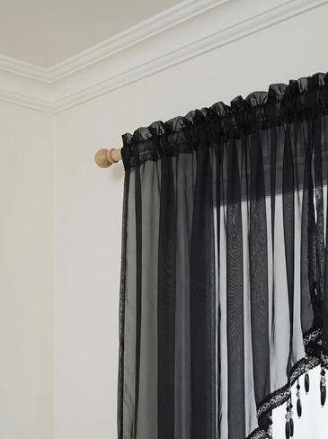 Molaxhome Lace Valances Swag Sheer Curtain Panels with Crystal Beads- Rod Pocket Window Treatment for Kitchen Bedroom Chic Drape Decor Pink 2pcs, W35 x L35 Inch in Saudi Arabia