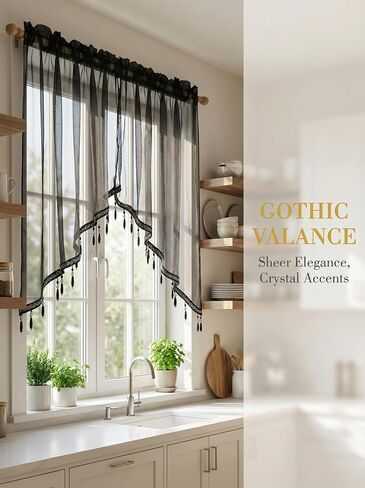 Molaxhome Lace Valances Swag Sheer Curtain Panels with Crystal Beads- Rod Pocket Window Treatment for Kitchen Bedroom Chic Drape Decor Pink 2pcs, W35 x L35 Inch in Saudi Arabia