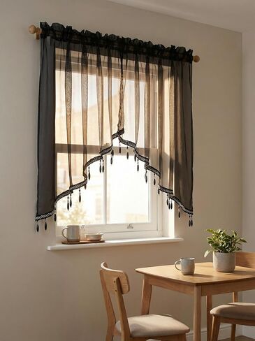Molaxhome Lace Valances Swag Sheer Curtain Panels with Crystal Beads- Rod Pocket Window Treatment for Kitchen Bedroom Chic Drape Decor Pink 2pcs, W35 x L35 Inch in Saudi Arabia