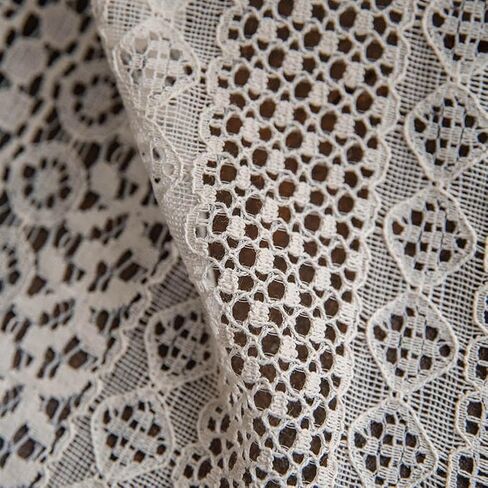 NAPEARL Lace Curtain Scarf Bed Canopy Curtains Bohemian Window Scarf Valance Boho Decor Elegant Sheer Fabric Ideal for Bedroom, Living Room& Dining Room (Beige,57" W X 216" L (Pack of 1)) in Saudi Arabia