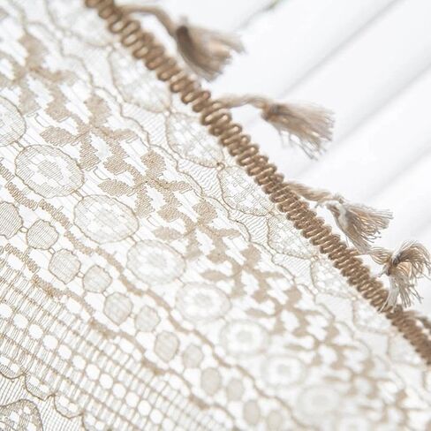 NAPEARL Lace Curtain Scarf Bed Canopy Curtains Bohemian Window Scarf Valance Boho Decor Elegant Sheer Fabric Ideal for Bedroom, Living Room& Dining Room (Beige,57" W X 216" L (Pack of 1)) in Saudi Arabia