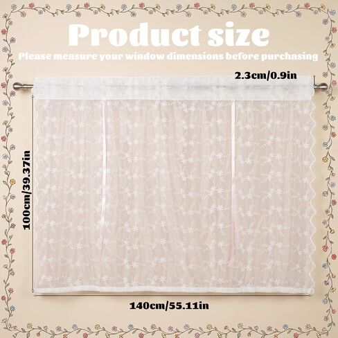 Lace Tie up Curtains, Beige Floral Bowknot Balloon Sheer Curtains for Kitchen Windows, Rod Pocket Light Filtering Tier Valance for Cafe Small Window (55w X 39l Inch) in Saudi Arabia