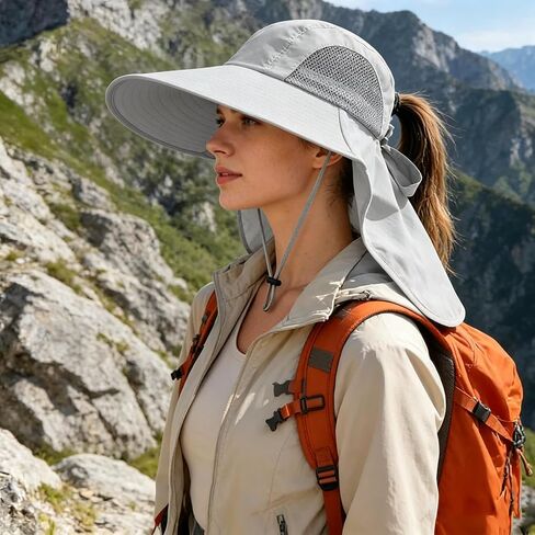 Sun Hats for Women Wide Brim Sun Protection Beach Hat Outdoor Hiking Fishing Hat with Neck Flap in Kuwait
