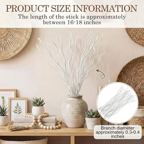 17 Inch Natural Dried Curly Willow Branches, 15 Pcs White Twigs Decorative Twisted White Sticks for Home Wedding Vase Decor in Saudi Arabia