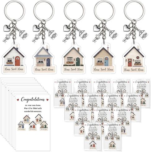 Gerrii 20 Sets Real Estate Agent Closing Gifts Sweet Home Keychains with Congratulations Card Bulk for House Buyers Housewarming Party Favors Key Chains Newlywed Couple Moving in Keepsake Supply in Kuwait