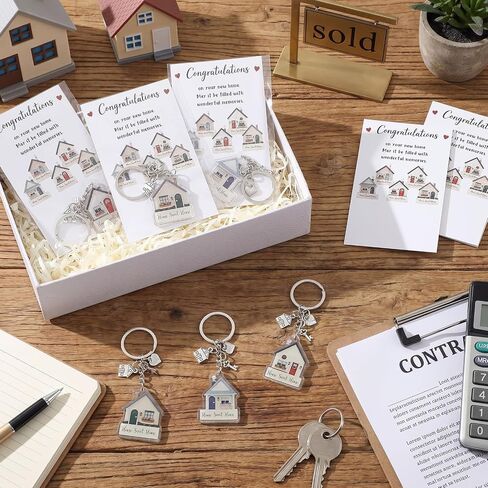 Gerrii 20 Sets Real Estate Agent Closing Gifts Sweet Home Keychains with Congratulations Card Bulk for House Buyers Housewarming Party Favors Key Chains Newlywed Couple Moving in Keepsake Supply in Kuwait