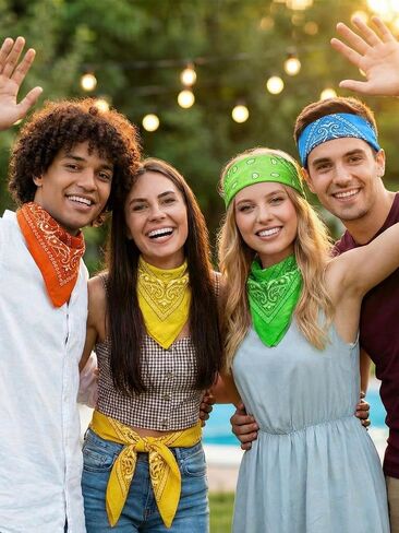 Frienda 150 قطعة من عصابات كاوبوي نيون بيزلي ملونة للرجال والنساء، عصابة رأس متنوعة، وشاح مربع لحفلات النيون الغربية in Kuwait