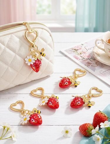 Strawberry Keychain Bulk, 8PCS Cute Fruit Charms for Backpack Purse, Birthday Party Favor for Girls, Teens, Women in Saudi Arabia