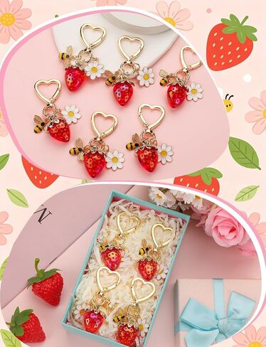 Strawberry Keychain Bulk, 8PCS Cute Fruit Charms for Backpack Purse, Birthday Party Favor for Girls, Teens, Women in Saudi Arabia