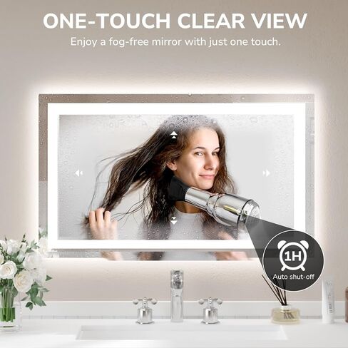 USHOWER LED Bathroom Mirror 40x24 Inch Tempered Glass - Frameless LED Backlit Lighted Mirror for Bathroom Vanity with Anti-Fog, 3 Colors Dimmable, Memory Function, Wall-Mounted in Saudi Arabia