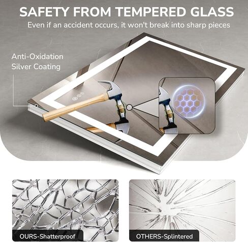 USHOWER LED Bathroom Mirror 40x24 Inch Tempered Glass - Frameless LED Backlit Lighted Mirror for Bathroom Vanity with Anti-Fog, 3 Colors Dimmable, Memory Function, Wall-Mounted in Saudi Arabia