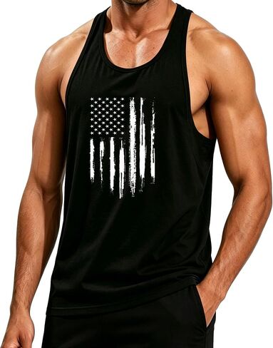 Mens American Flag Tank Top Y-Back Muscle Stringer Sleeveless Graphic Workout Tee Shirts in Kuwait