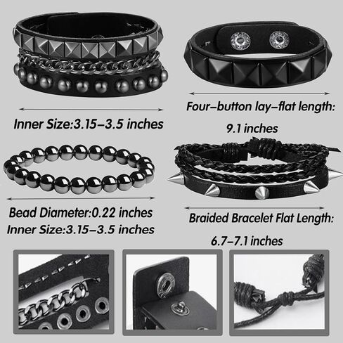 4 Pcs Leather Studded Bracelets, Punk Leather Rivets Bracelets, Wristband Bracelet Set For Men Women Rocker Outfits Skull Bracelet Accessories Set For 80s 90s Outfits in Saudi Arabia