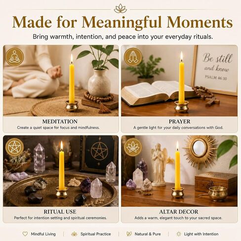 Beeswax Meditation Candles, 20 Minute Mini Taper Candles with Candle Holder | Beeswax,20Pack,Chime,Prayer,Non Toxic,Small,Spell,Birthday,Shabbat,Ritual,Yellow,Natural,Unscented,Witchcraft,Altar,Orthodox in Saudi Arabia