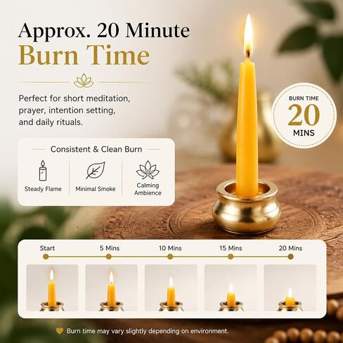 Beeswax Meditation Candles, 20 Minute Mini Taper Candles with Candle Holder | Beeswax,20Pack,Chime,Prayer,Non Toxic,Small,Spell,Birthday,Shabbat,Ritual,Yellow,Natural,Unscented,Witchcraft,Altar,Orthodox in Saudi Arabia