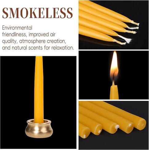 Beeswax Meditation Candles, 20 Minute Mini Taper Candles with Candle Holder | Beeswax,20Pack,Chime,Prayer,Non Toxic,Small,Spell,Birthday,Shabbat,Ritual,Yellow,Natural,Unscented,Witchcraft,Altar,Orthodox in Saudi Arabia