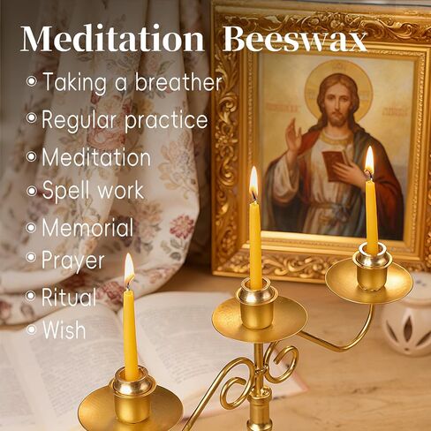 Beeswax Meditation Candles, 20 Minute Mini Taper Candles with Candle Holder | Beeswax,20Pack,Chime,Prayer,Non Toxic,Small,Spell,Birthday,Shabbat,Ritual,Yellow,Natural,Unscented,Witchcraft,Altar,Orthodox in Saudi Arabia
