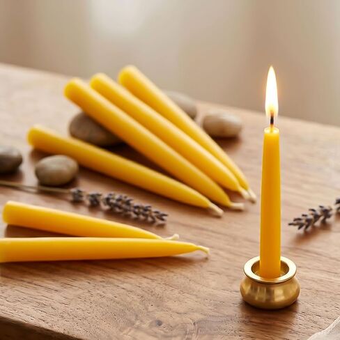 Beeswax Meditation Candles, 20 Minute Mini Taper Candles with Candle Holder | Beeswax,20Pack,Chime,Prayer,Non Toxic,Small,Spell,Birthday,Shabbat,Ritual,Yellow,Natural,Unscented,Witchcraft,Altar,Orthodox in Saudi Arabia