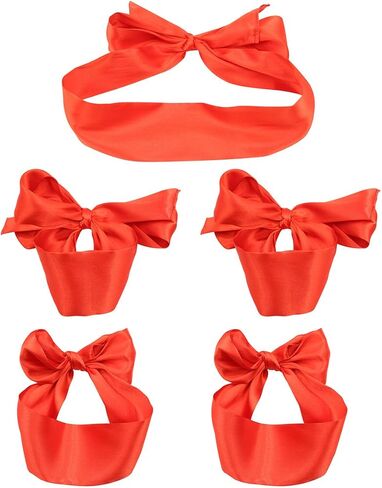 Satin Eye Mask Comfortable Blindfold with 4 pcs Ribbon Ankle Wrist Straps for Women Men (Red) in Saudi Arabia