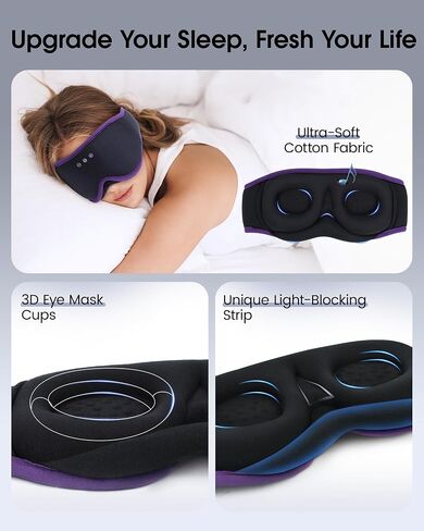 MUSICOZY Sleep Mask with Bluetooth Headphones, 3D Wireless Sleeping Eye Masks, Bluetooth Eye Masks 14-Hour Playtime, Ultra-Soft Breathable, Perfect for Side Sleepers, Women Men(Royal Purple) in Saudi Arabia
