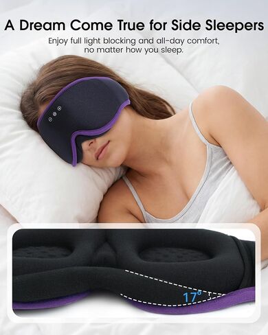 MUSICOZY Sleep Mask with Bluetooth Headphones, 3D Wireless Sleeping Eye Masks, Bluetooth Eye Masks 14-Hour Playtime, Ultra-Soft Breathable, Perfect for Side Sleepers, Women Men(Royal Purple) in Saudi Arabia