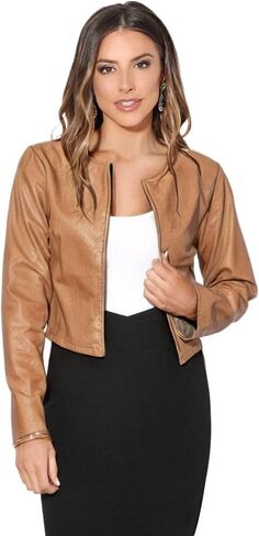 KRISP Women Faux Leather Cropped Jacket Long Sleeve Ladies PU Bolero Blazer in Kuwait