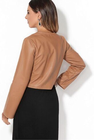 KRISP Women Faux Leather Cropped Jacket Long Sleeve Ladies PU Bolero Blazer in Kuwait