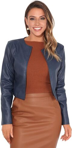 KRISP Women Faux Leather Cropped Jacket Long Sleeve Ladies PU Bolero Blazer in Saudi Arabia