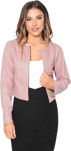 KRISP Women Faux Leather Cropped Jacket Long Sleeve Ladies PU Bolero Blazer in Kuwait