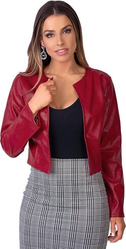 KRISP Women Faux Leather Cropped Jacket Long Sleeve Ladies PU Bolero Blazer in Kuwait
