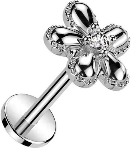 Surgical Steel Threadless Push In Labret With CZ Center Flower Top in Saudi Arabia